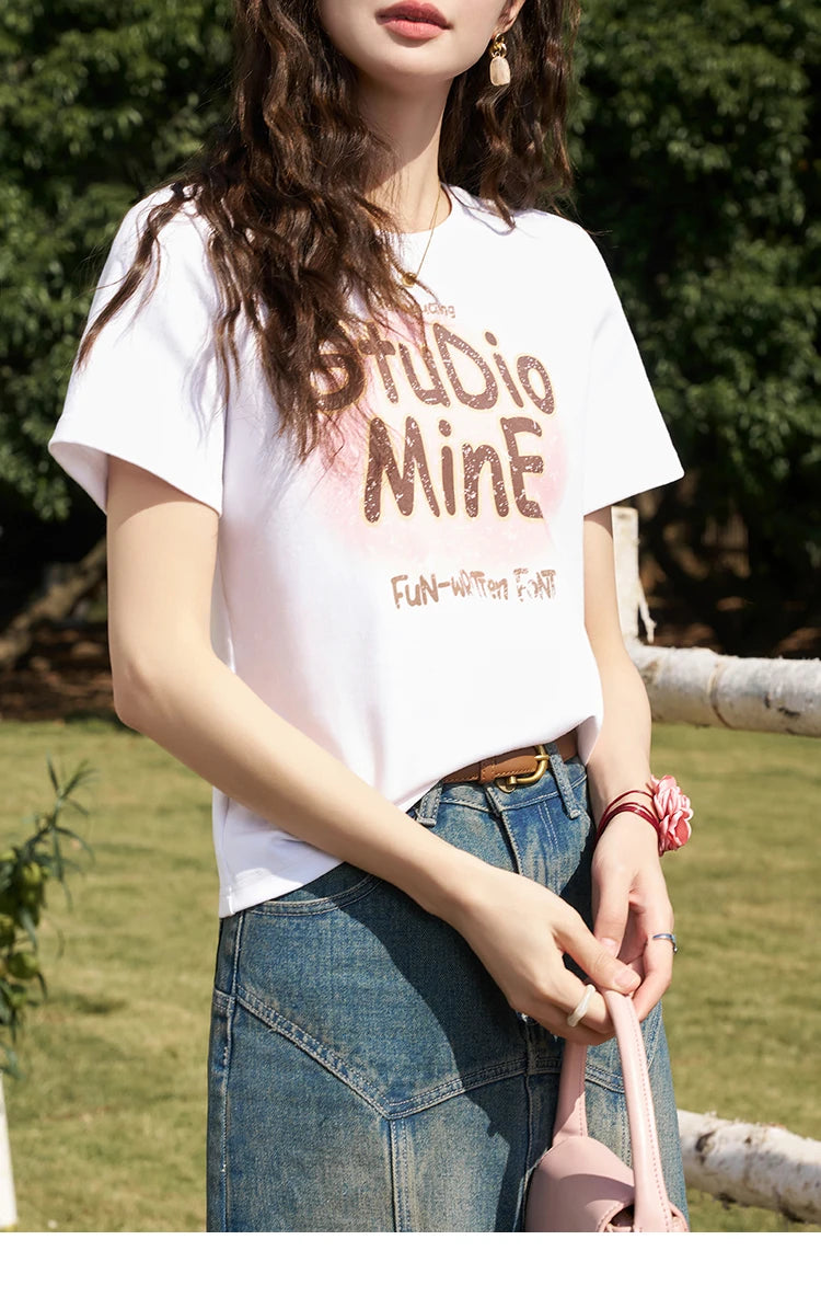 Mishow Letter Print Crew Neck Tee MXD13T0164
