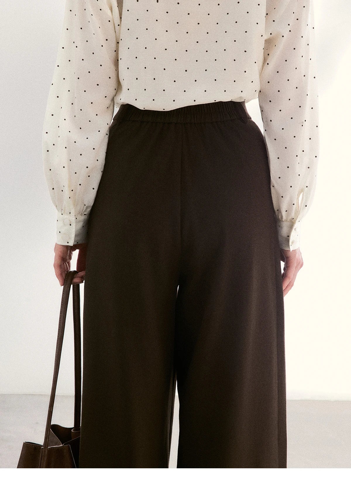 MISHOW Dark Brown Wide Leg Pants High Waist Pleated Elastic MXF108K1010