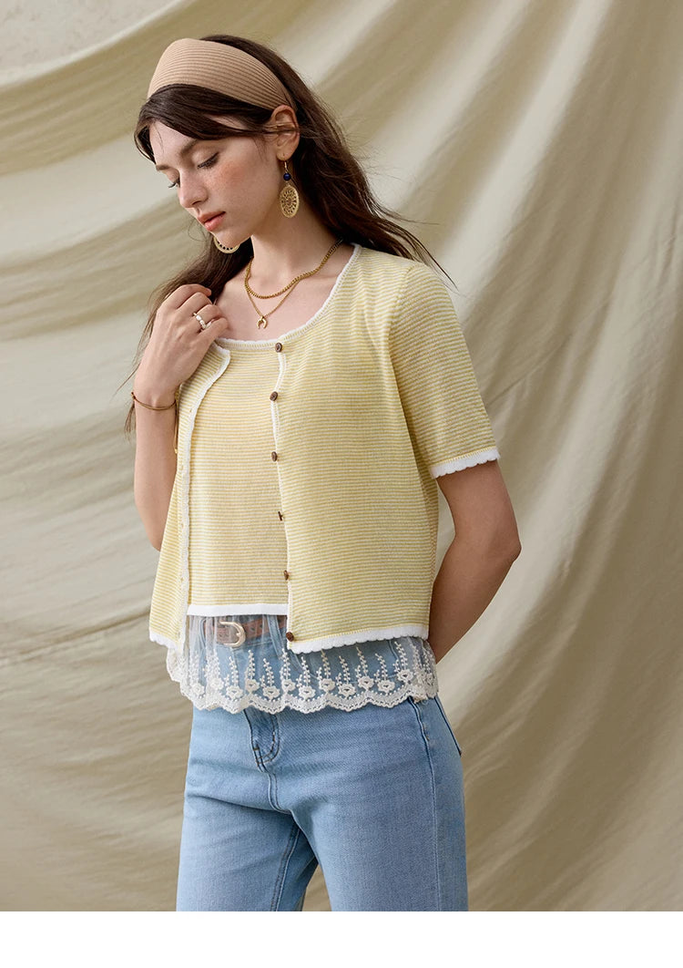 Mishow Short Sleeve Lace Cardigan & Camisole Set MXE33T0582