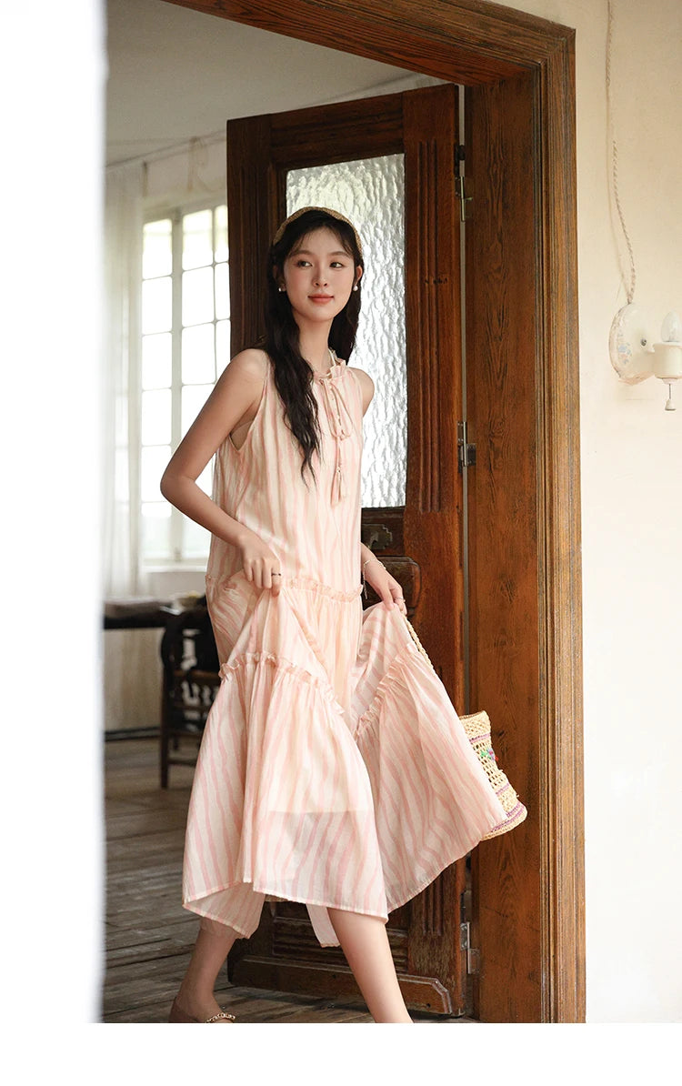 Mishow French Hanging Neck Striped Camisole Dress MXD30L1951
