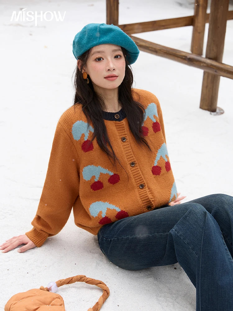 Mishow Cherry Jacquard Retro Sweet Cardigan MXE88Z2689