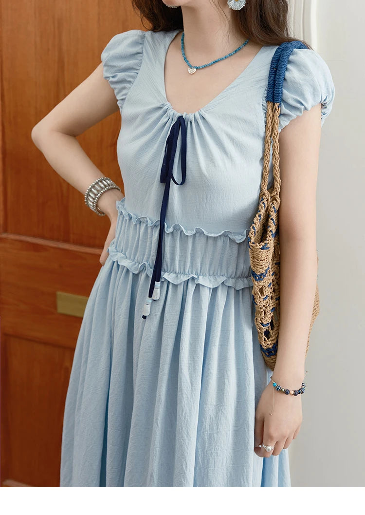 Mishow Bohemian V-Neck Flower Bud Sleeve Dress MXE36L2244