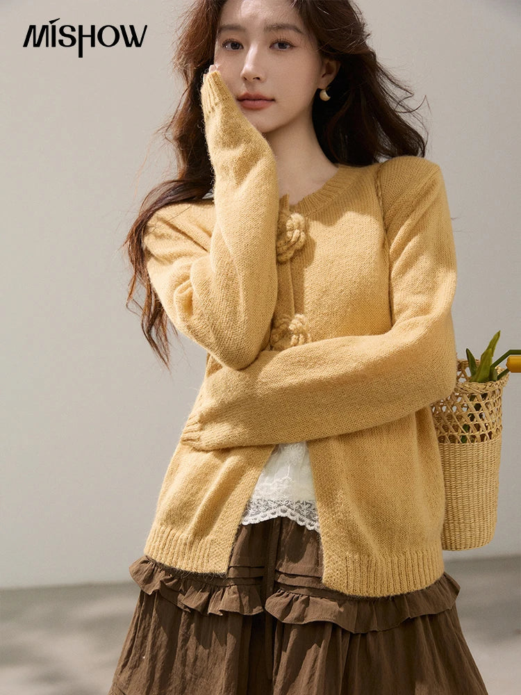 Mishow Flower Decor Mohair Fork Knit Cardigan MXF15Z3051