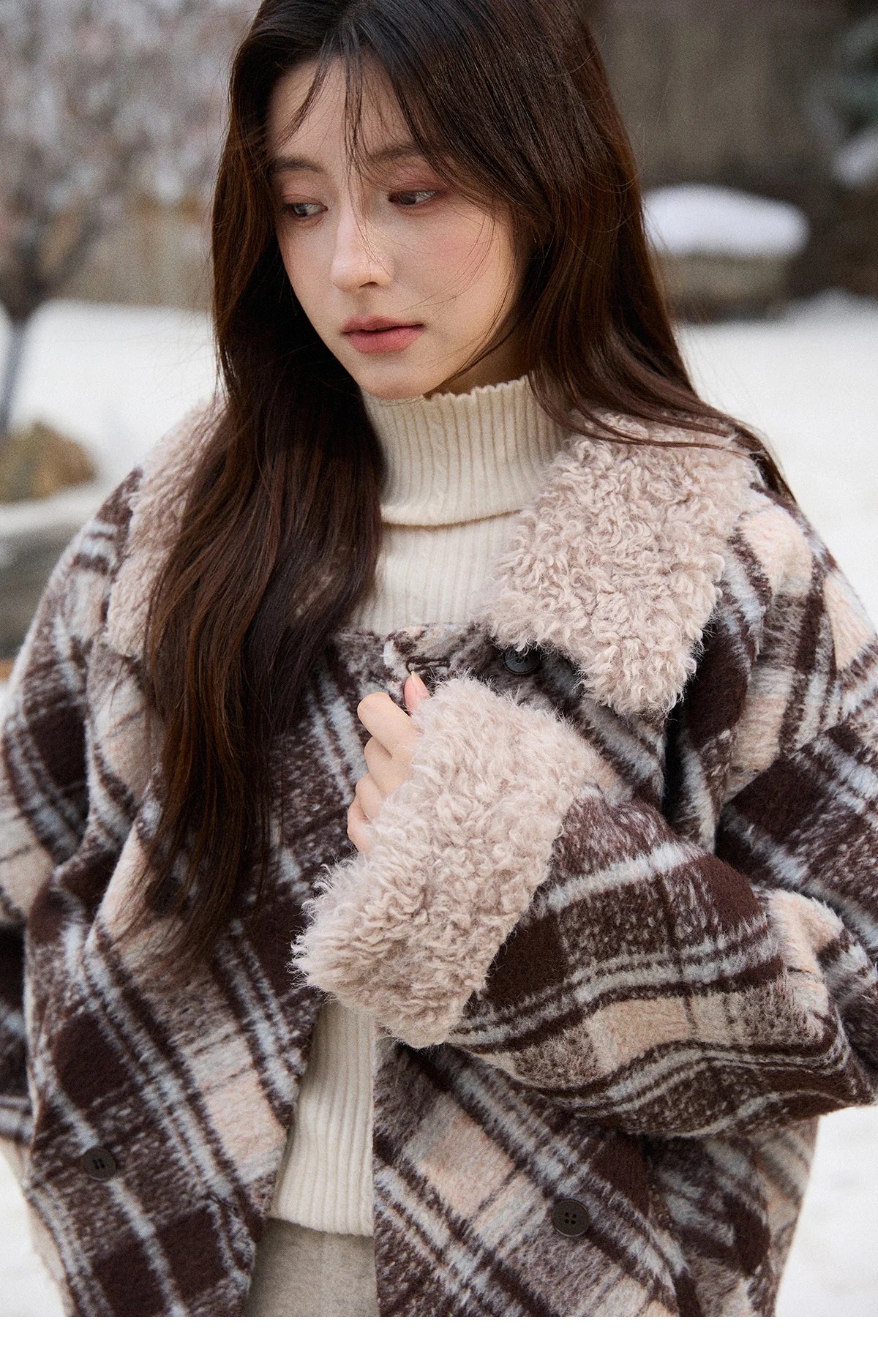 Mishow Retro Plaid Turn-Down Collar Wool Blend Jacket MXE89W0904