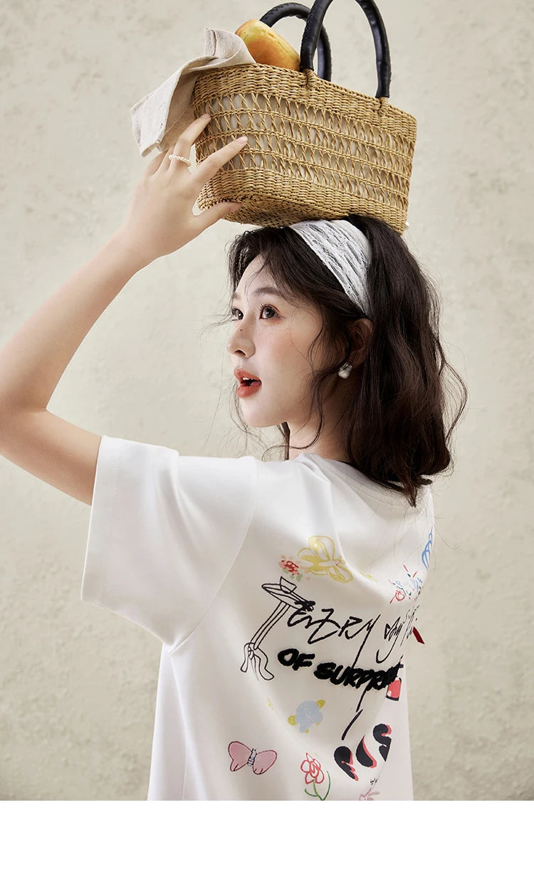 Mishow Graffiti Letter Print Round Neck Tee MXE15T0475
