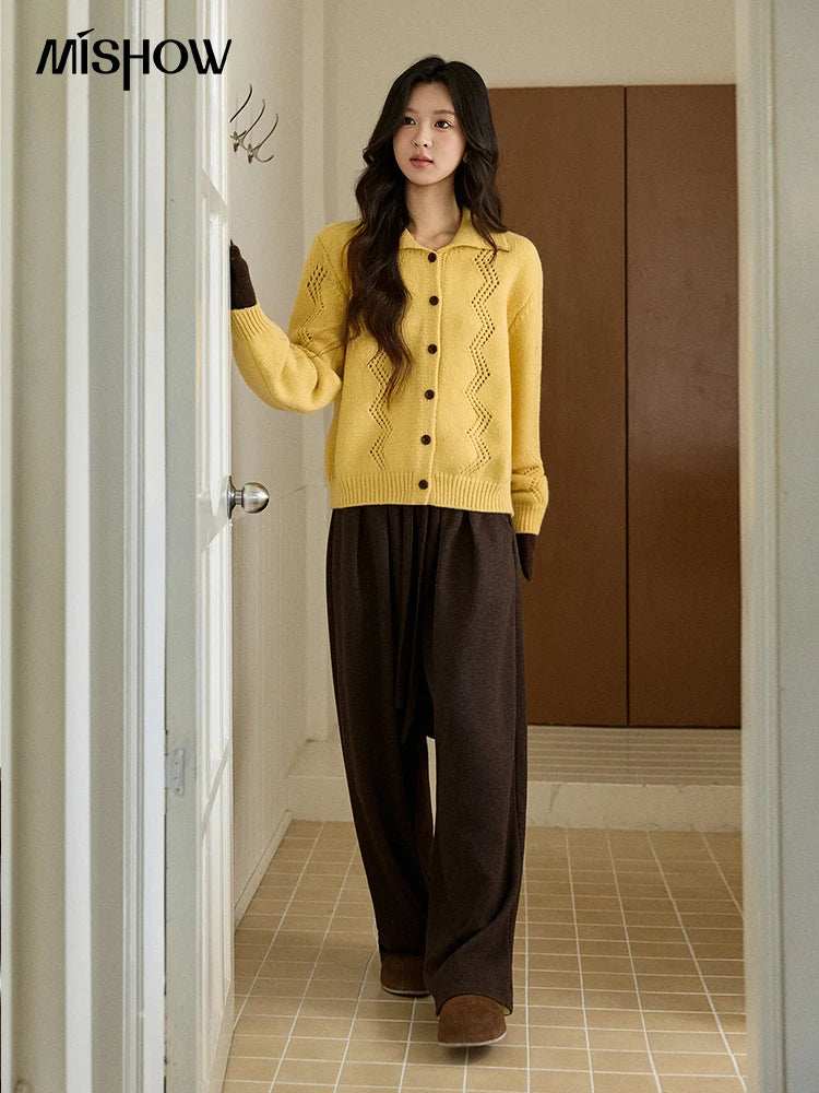Mishow Yellow Hollow Pattern Lapel Cardigan MXE94Z2961