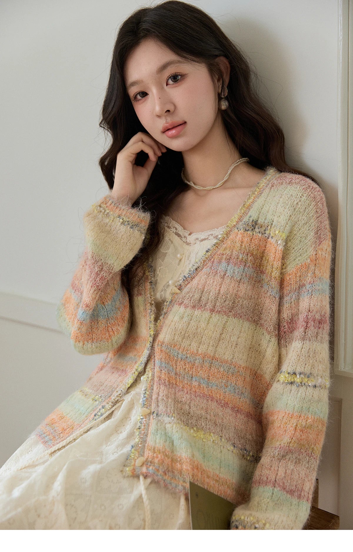 Mishow Gradient Striped V-Neck Rainbow Cardigan MXF13Z3019