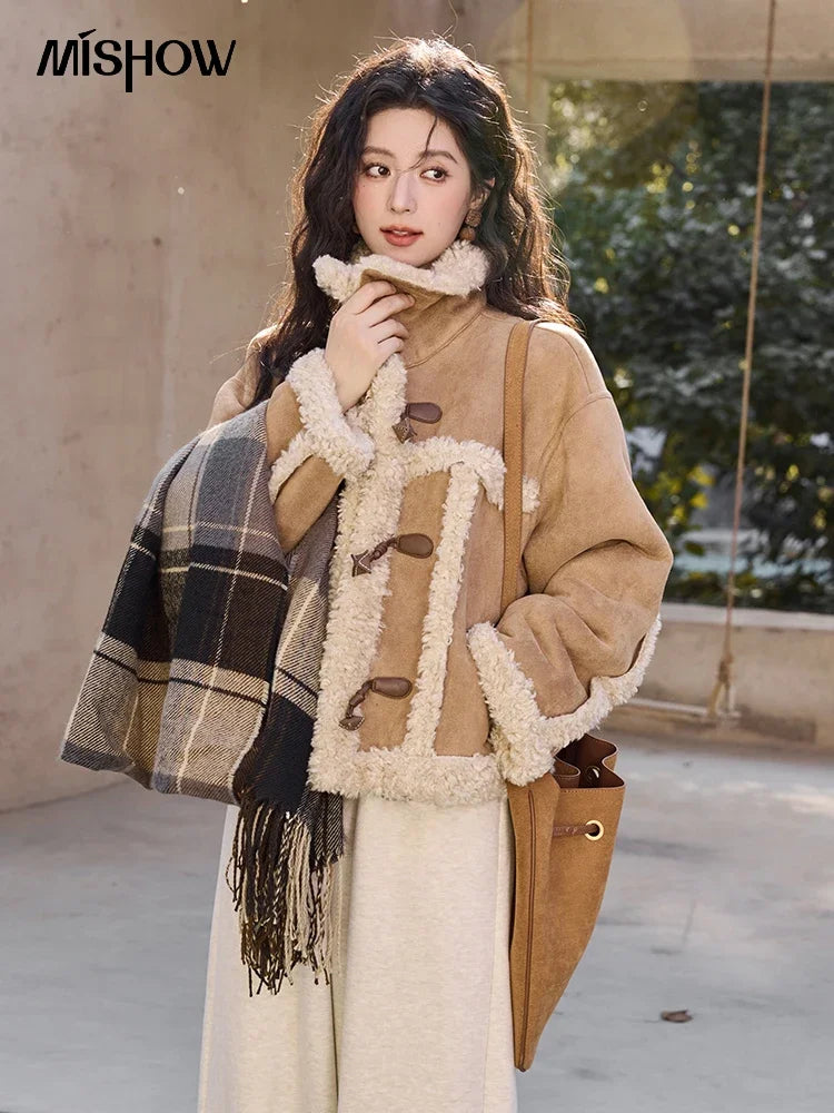 Mishow Vintage Cow Horn Button Lamb Wool Coat MXD35W0492