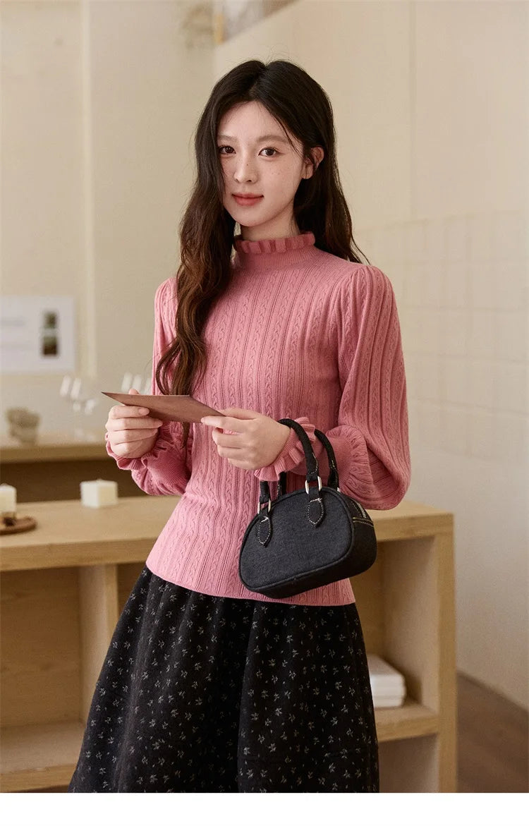 Mishow Half Turtleneck Ruffle Lantern Sleeve Top MXE93Z2810