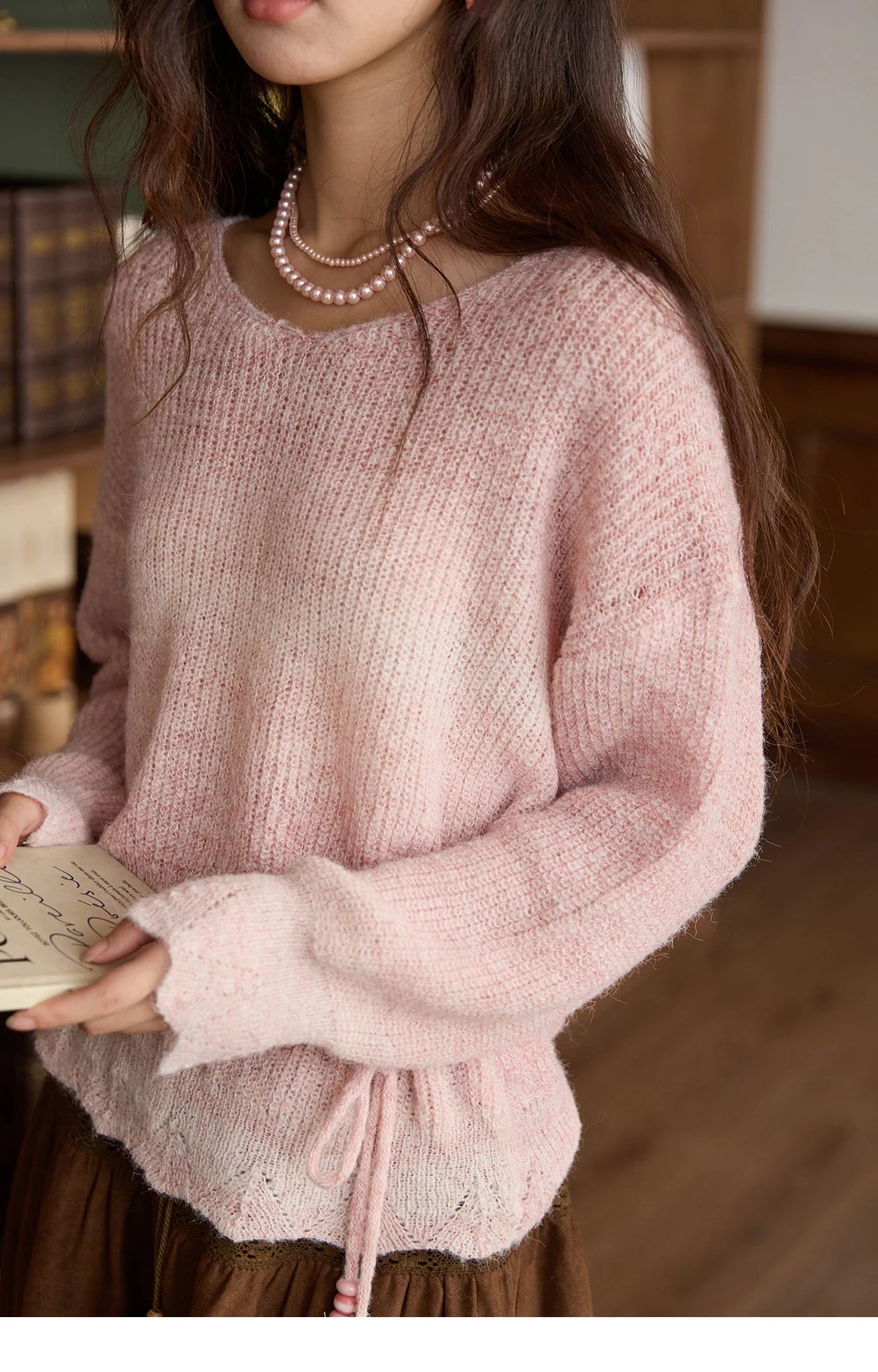 Mishow Pink Gradient Ribbed Cuff Sweater with Rope MXE43Z1334