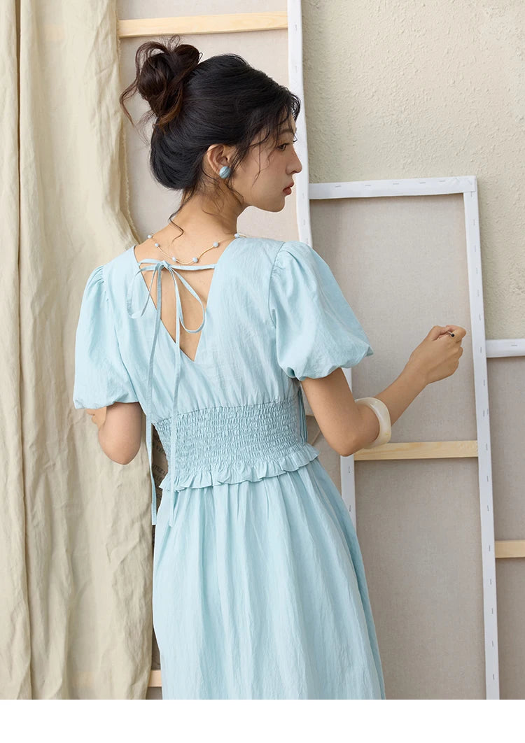 Mishow French Puff Sleeve V-Neck Cotton Dress MXE34L2288