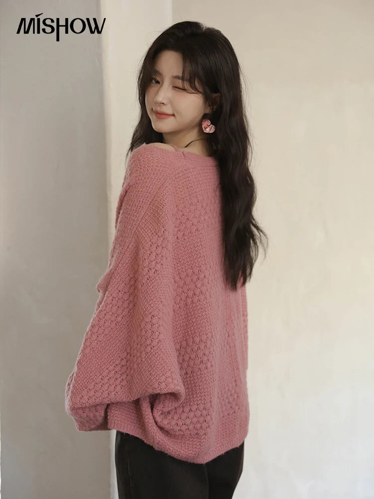 Mishow Pink Long Sleeves Cardigan with Vest Set MXE44T0737