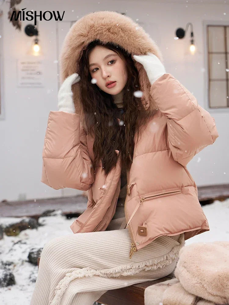Mishow Fur Collar Hooded Short Down Jacket MXC55Y0020