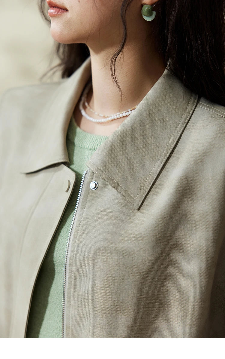 MISHOW Minimalist Short Jacket Lapel Zipper Elastic Hem MXE13W0715