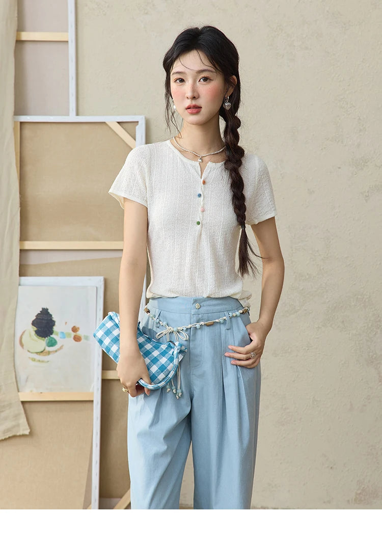 Mishow Twisted Design Dopamine Button Tee MXE34Z1243