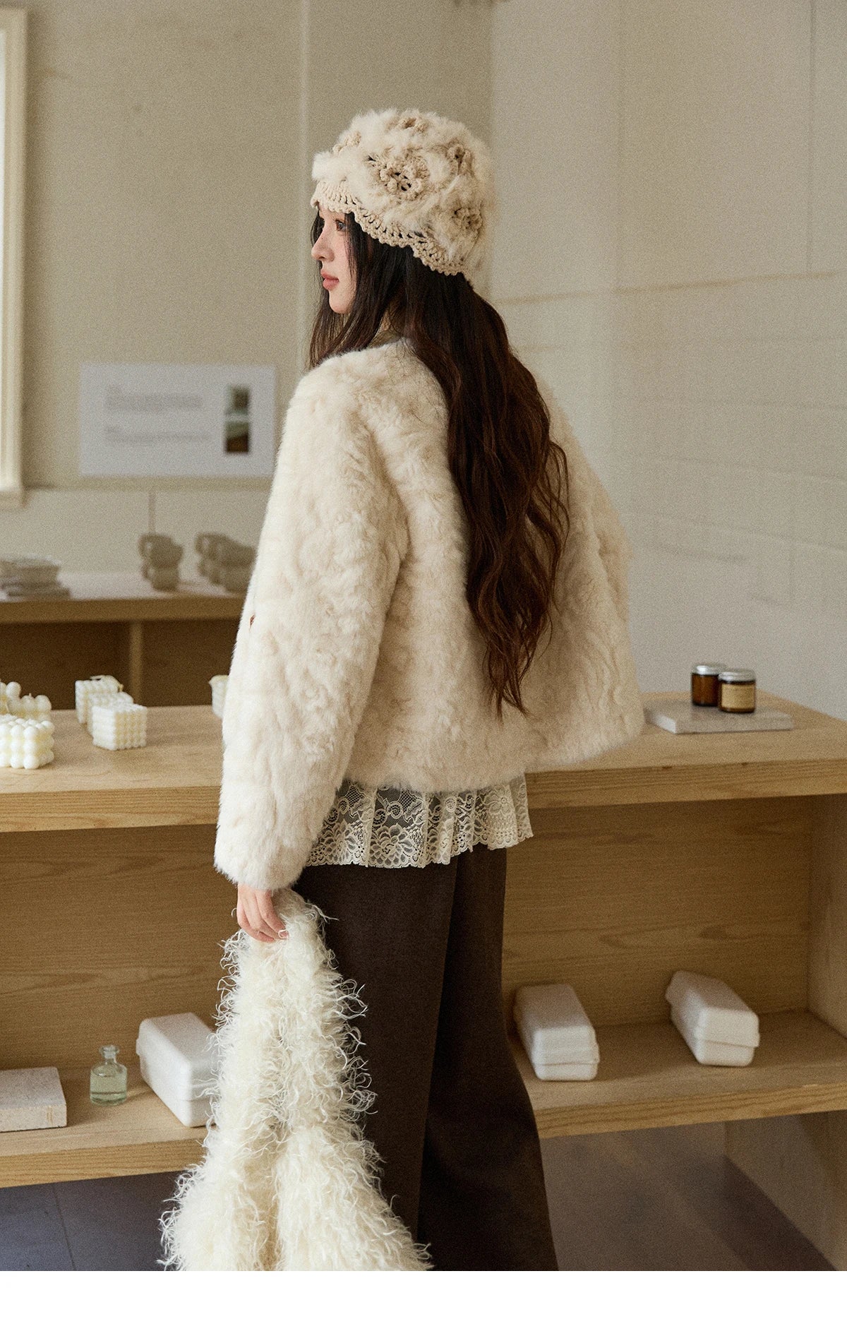 Mishow Sweet Pink Faux Rabbit Fur Coat MXE87W0990