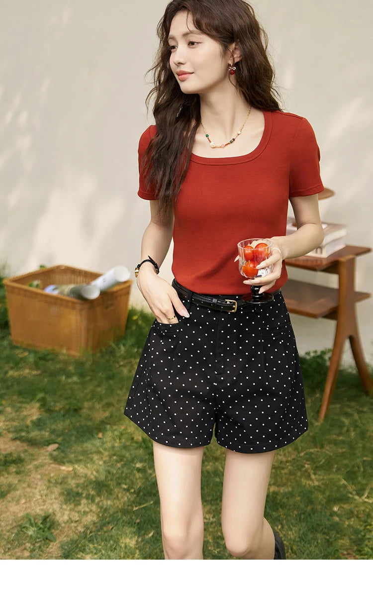 Mishow Solid Square Neck Cotton Tee MXC12T0641