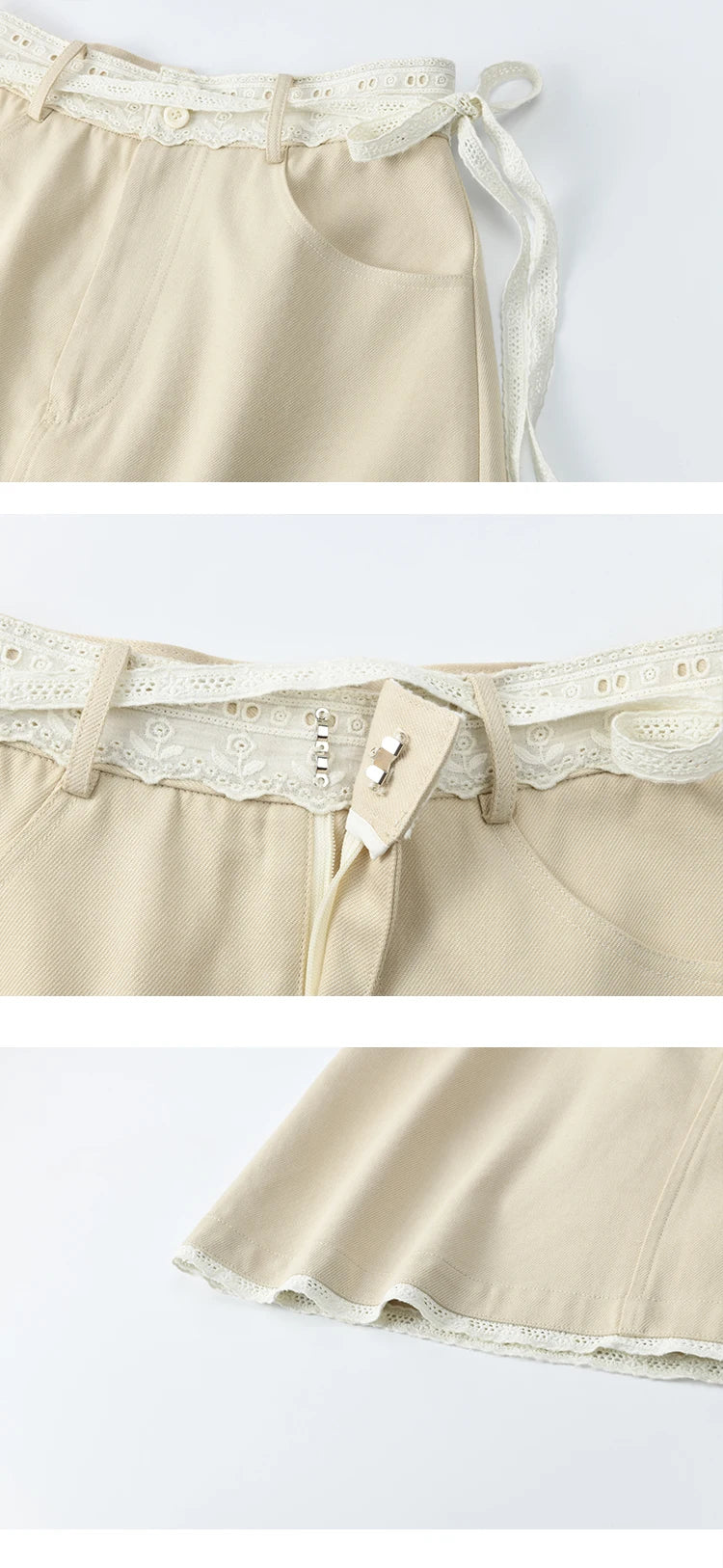 Mishow Solid Lace Belt High Waist A-Line Skirt MXE32B0711