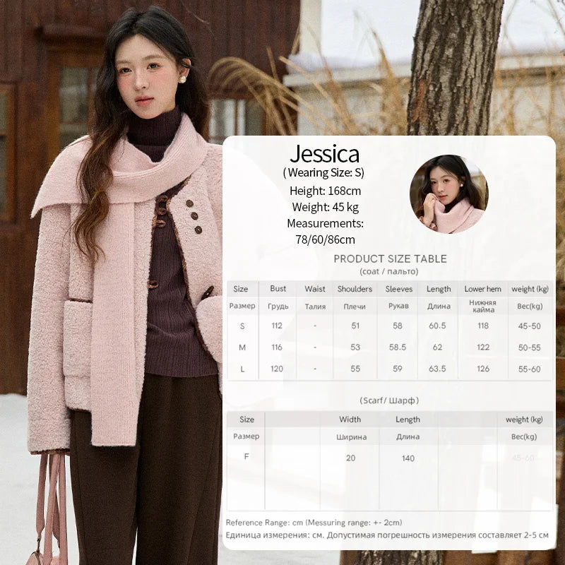 Mishow Plaid Patchwork Lamb Wool Round Neck Coat MXE90W0923