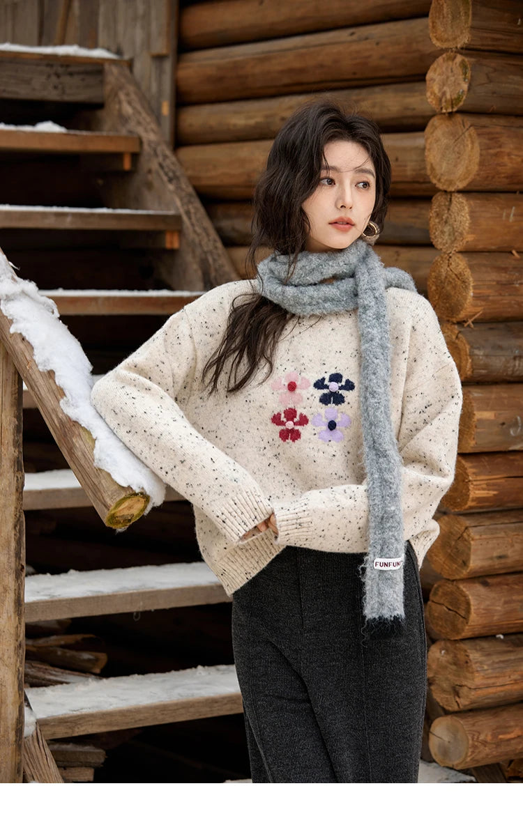 Mishow Wool Blend Flower Color Dots O-Neck Pullover MXD56Z1066