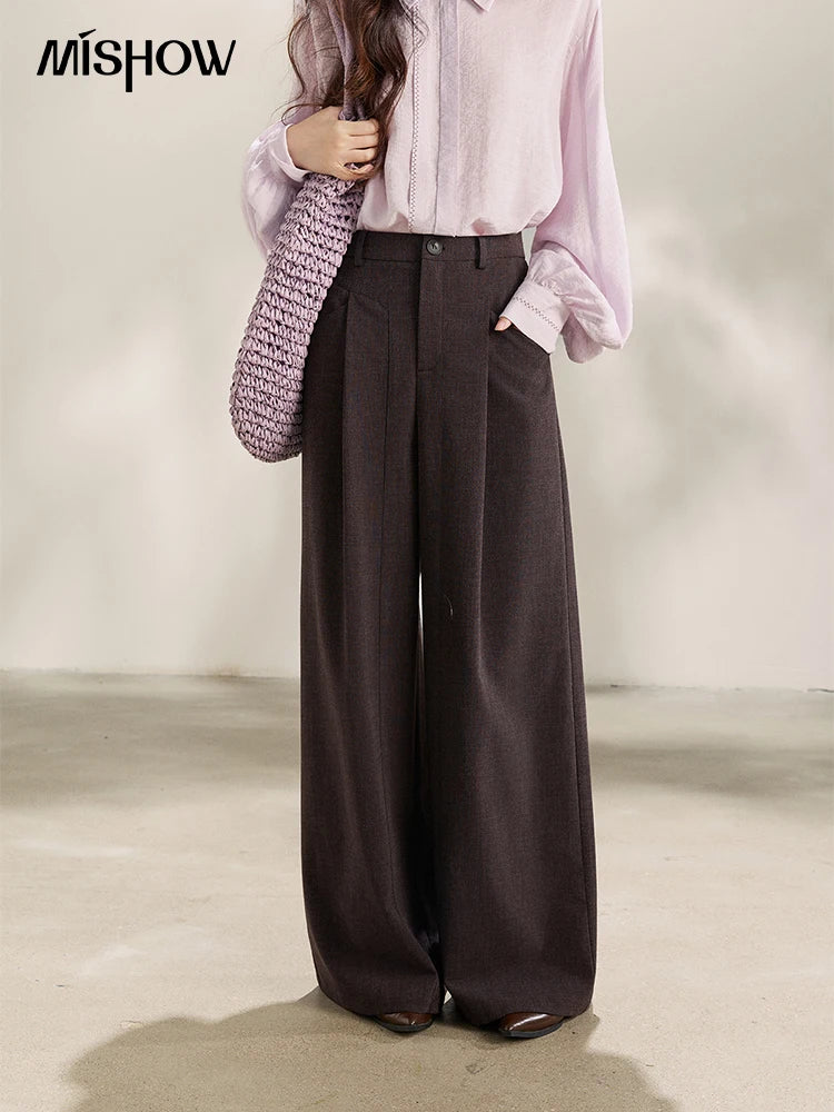 MISHOW Dark Purple Wide Leg Pants High Waist Pleated MXF13K1204