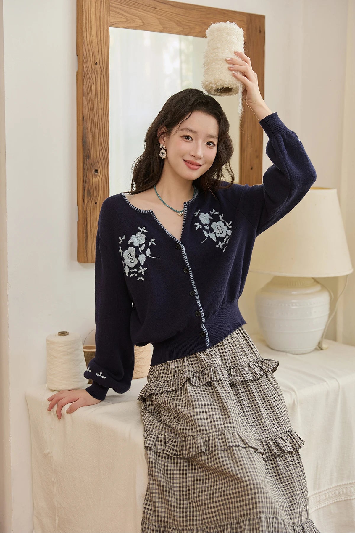 Mishow Dark Blue French Embroidered Cardigan MXE45Z1381