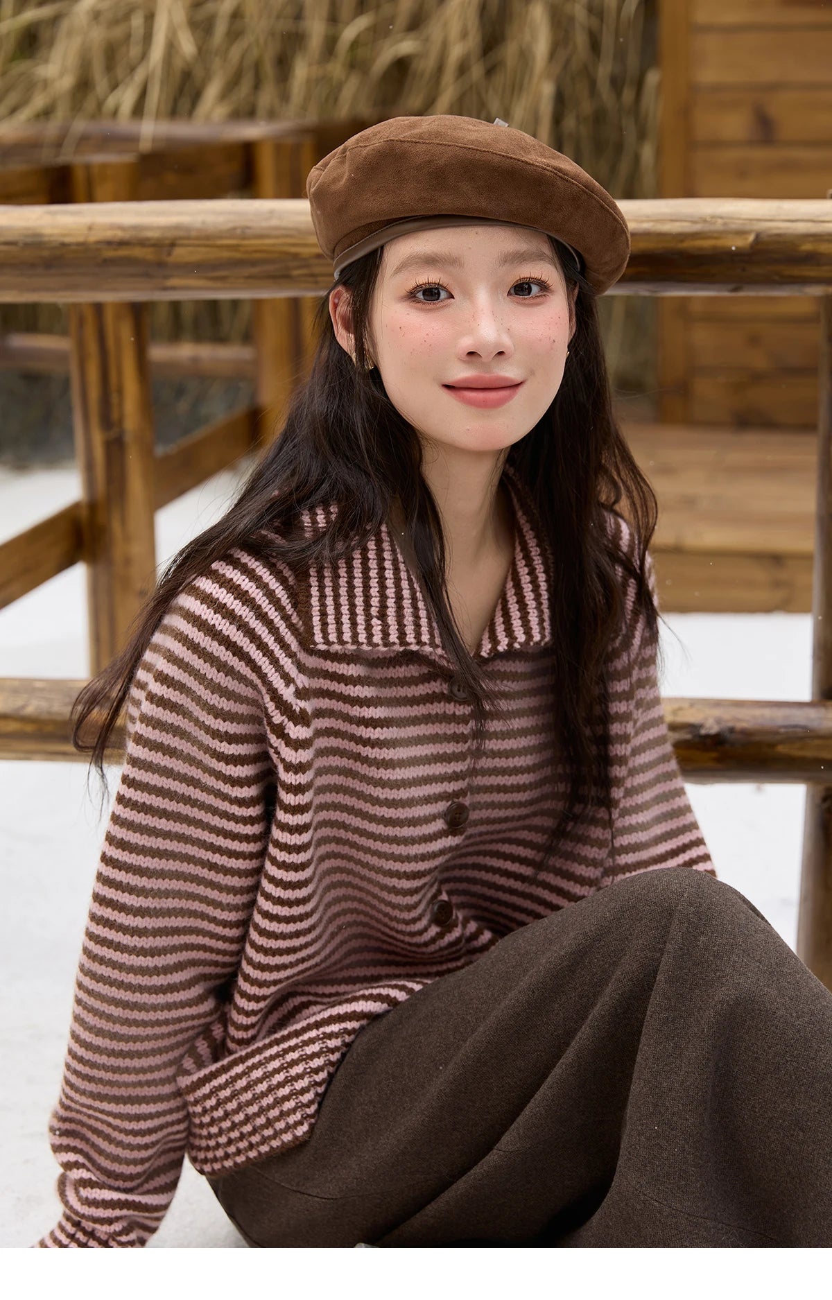 Mishow Striped Stand Collar Raglan Cardigan MXE88Z2690