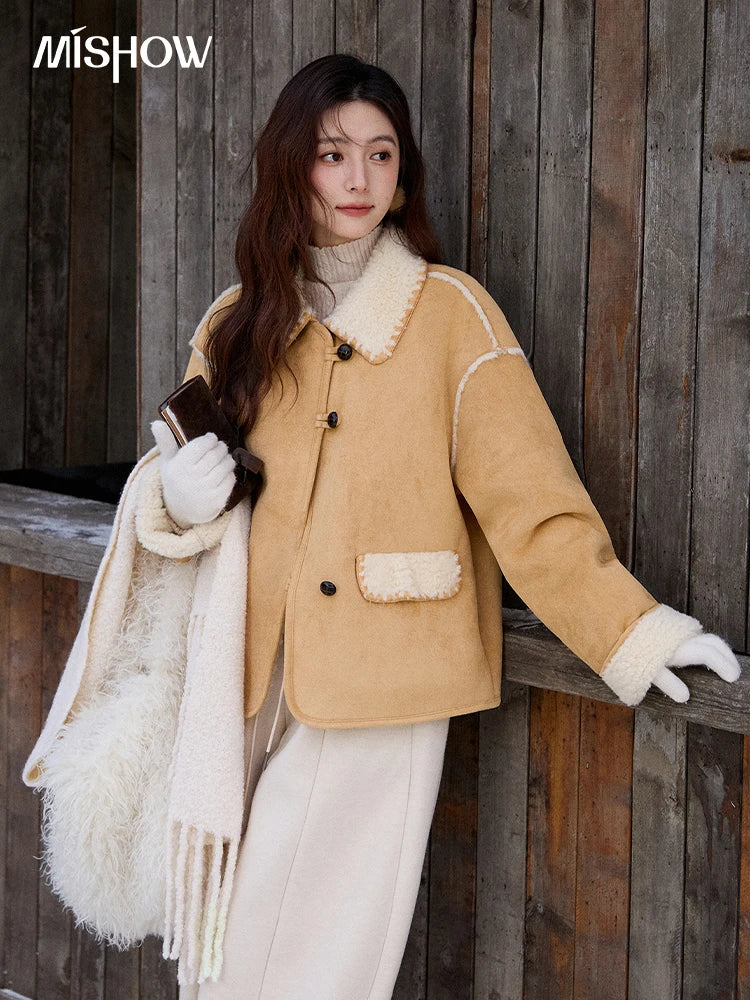 MISHOW Yellow Fur Suede Jacket Lapel Loose Warm MXE92W1016