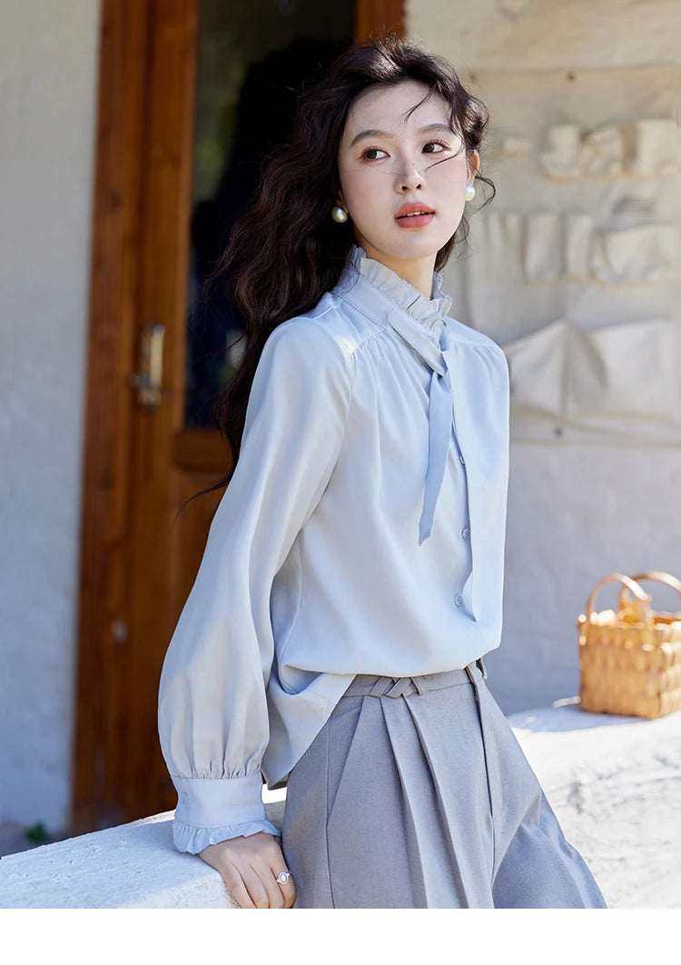 MISHOW French Ribbon Stringy Selvedge Neck Shirt Lyocell MXE13C0383