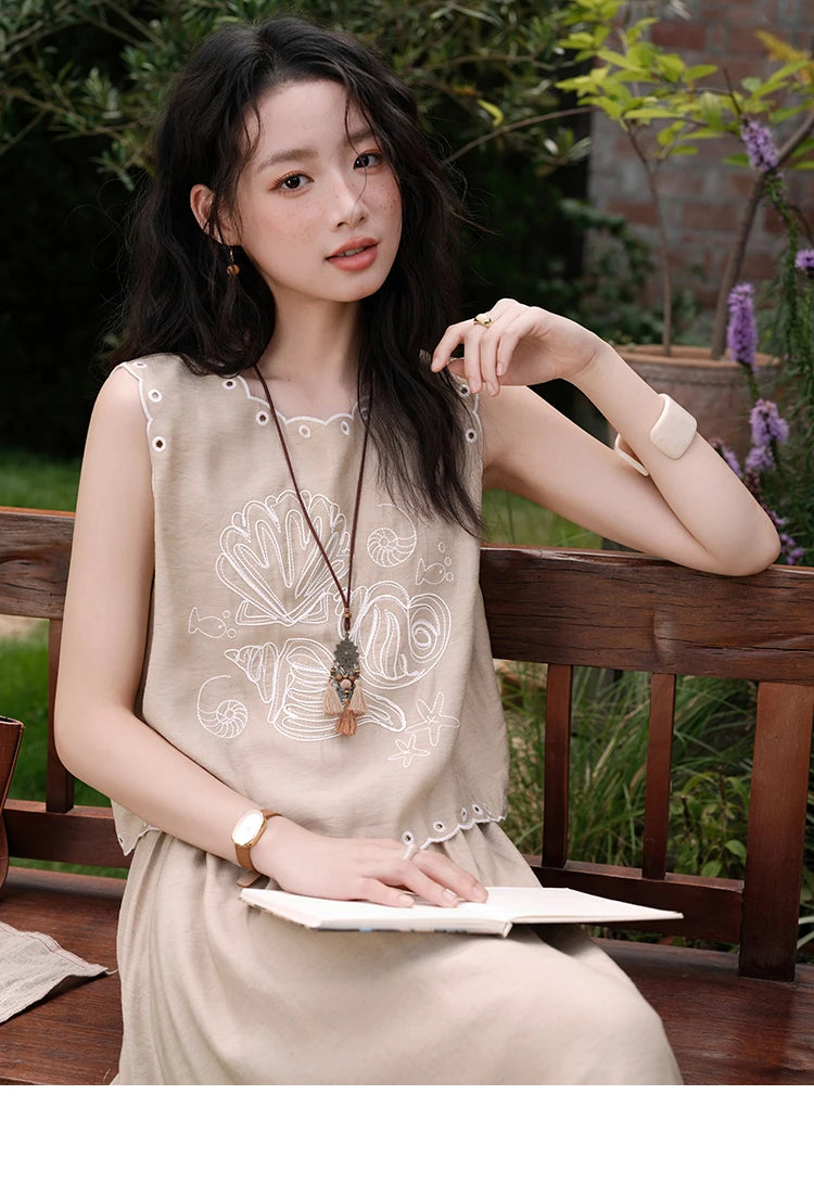 Mishow Hollow Embroidery Top & Lace Skirt Set MXE35T0594