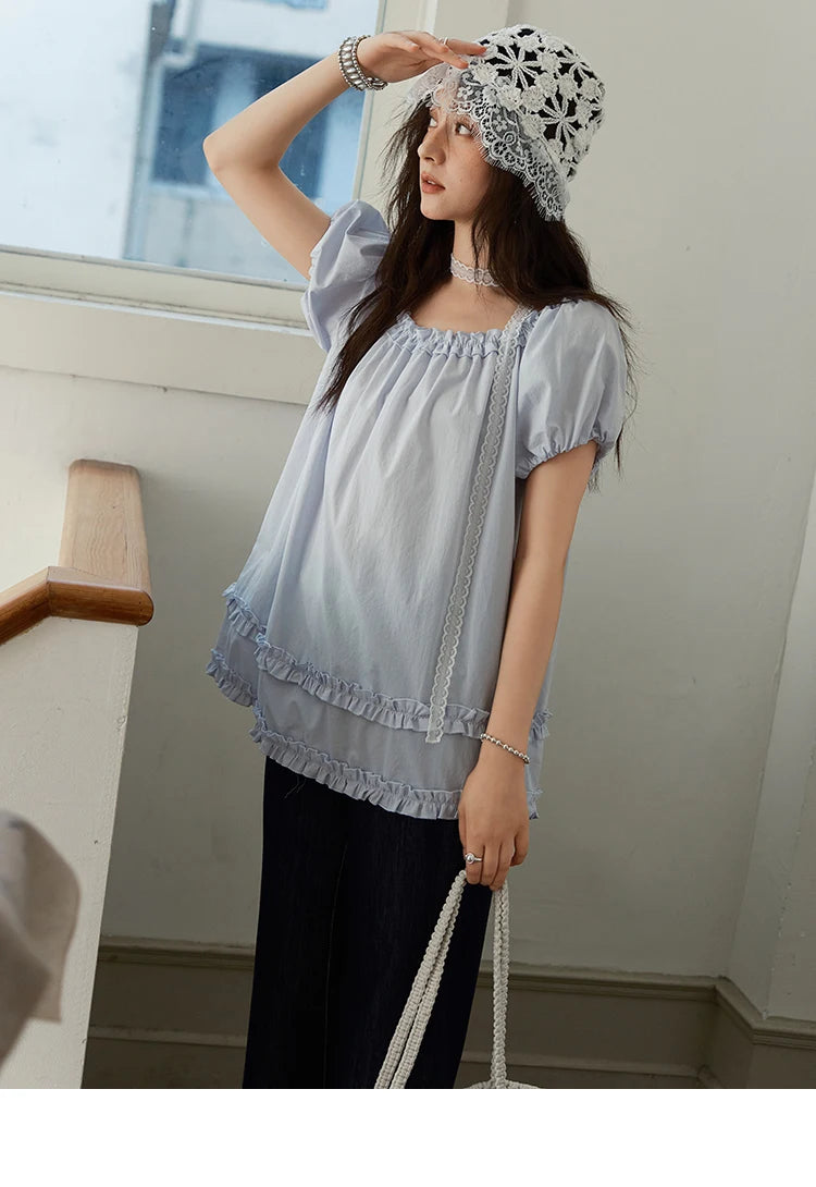 MISHOW Puff Sleeve Blouse Edible Tree Fungus Spliced MXE39X1929