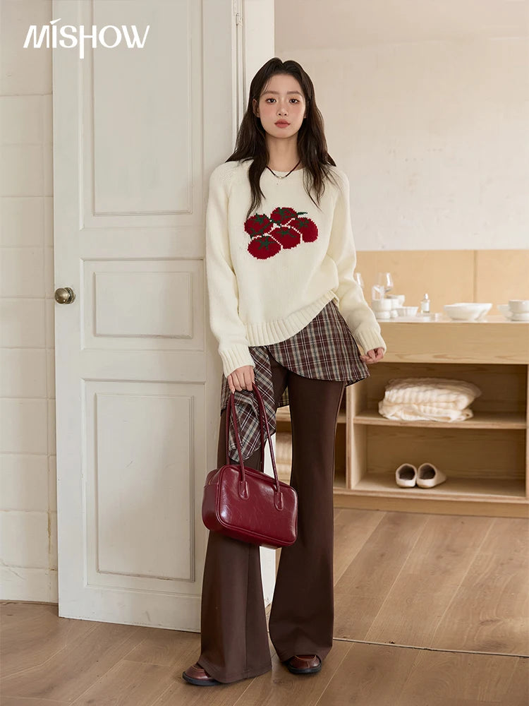 Mishow Off-White Tomato Jacquard Loose Pullover MXE51Z2692