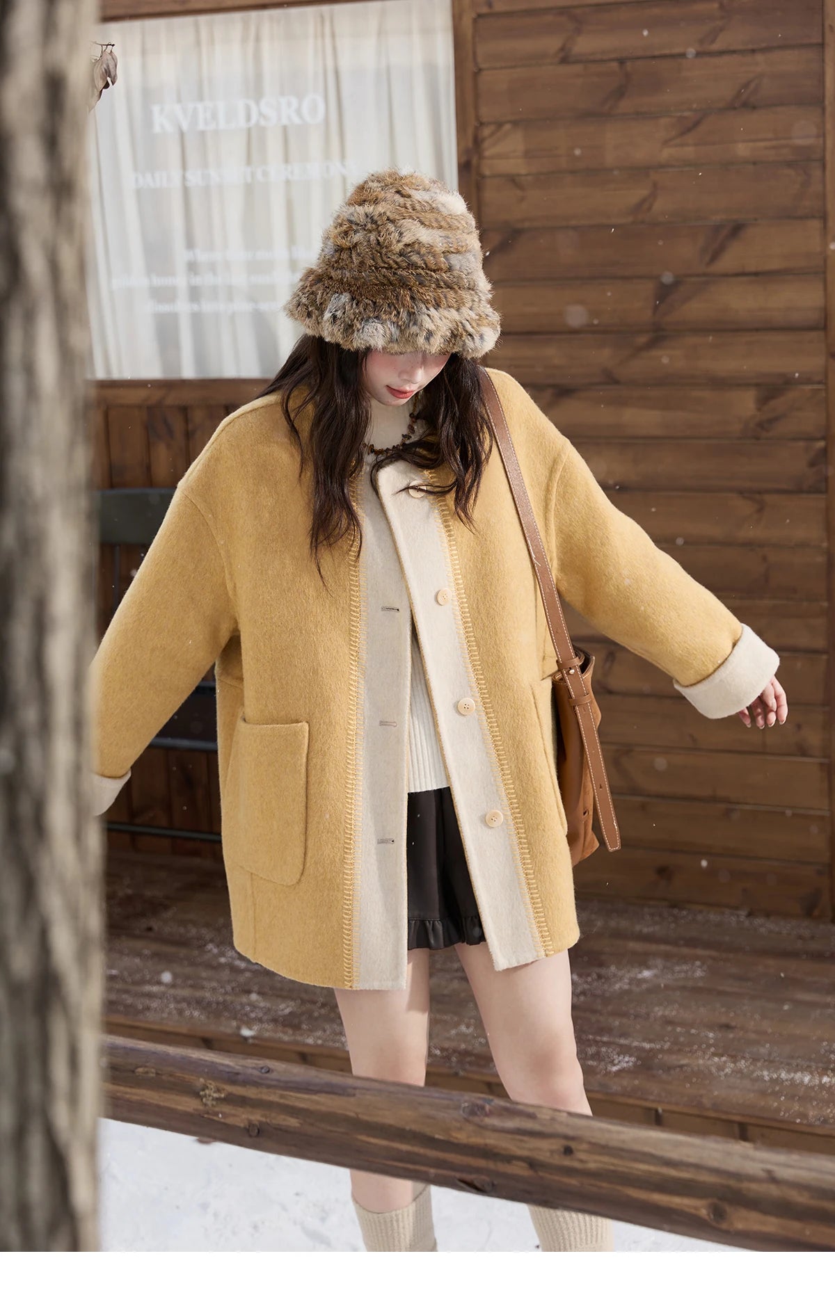 Mishow Yellow Double-Faced Contrast Color Wool Coat MXE51W0915