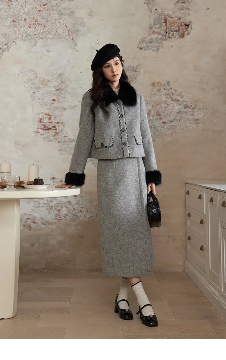 Mishow Short Tweed Jacket & Midi Skirt Set MXD54W0553