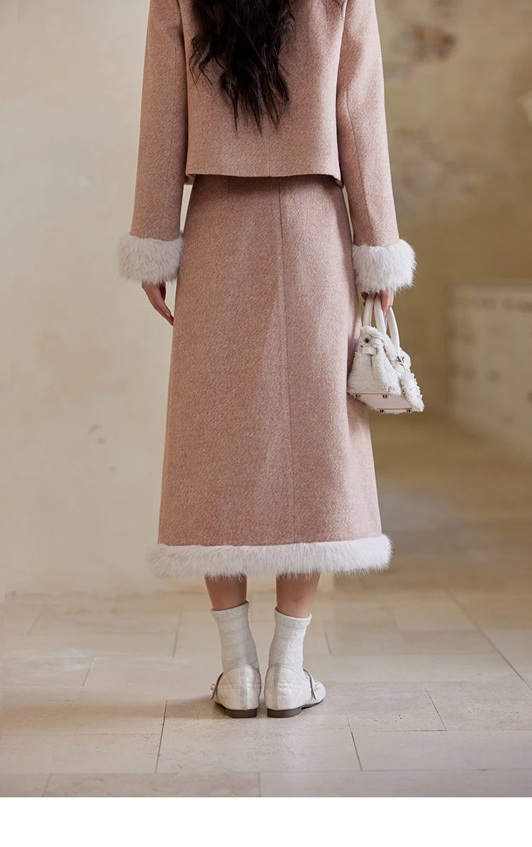 Mishow New Chinese Tweed Coat & Midi Skirt Set MXD54W0583