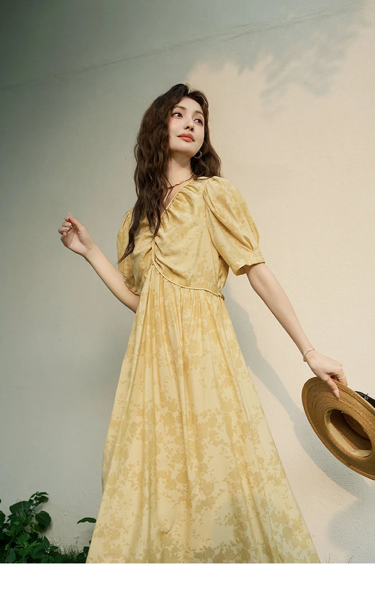 MISHOW French Chiffon Floral Puff Sleeve Dress MXD23L1878