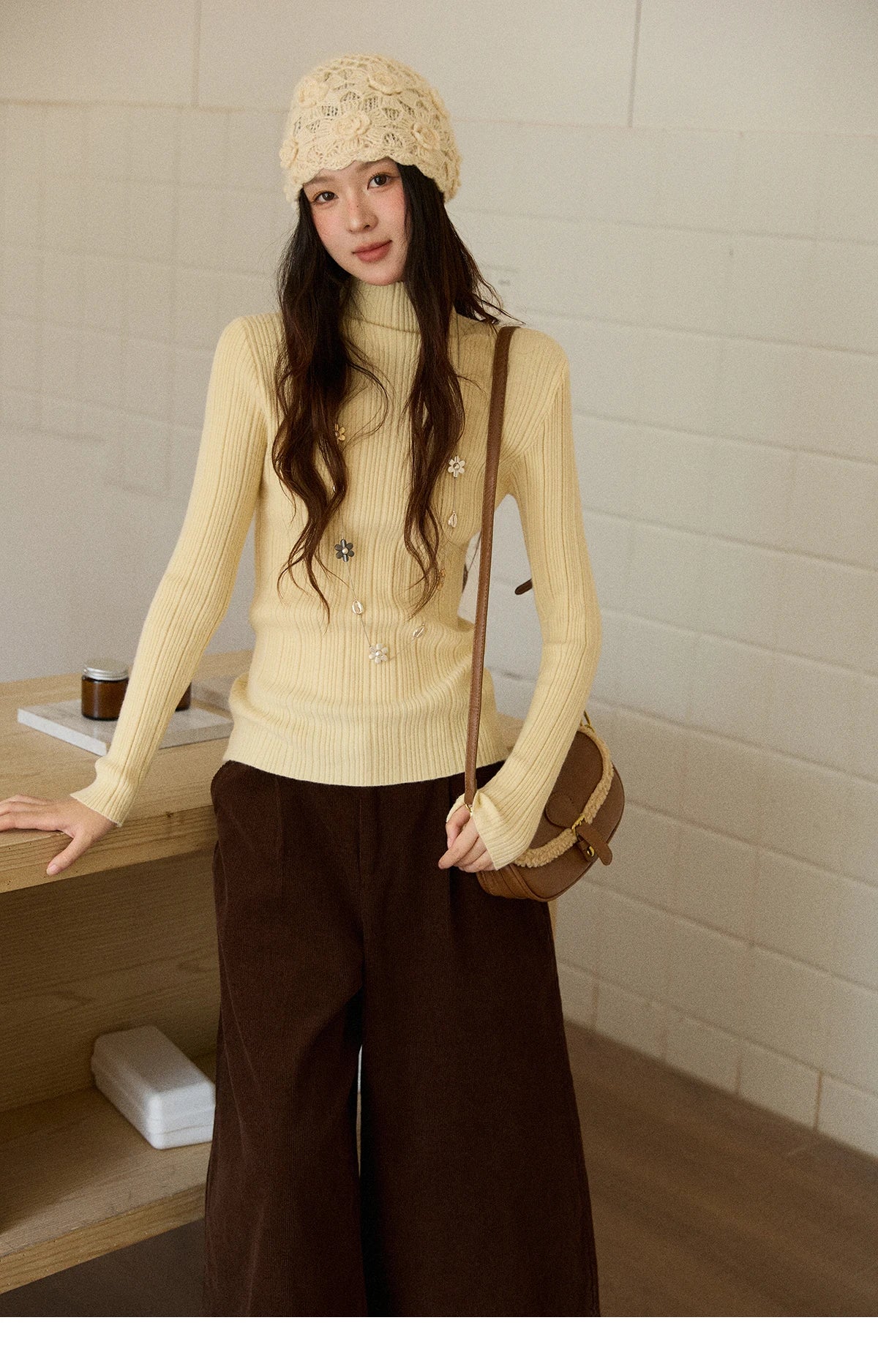 Mishow Solid Turtleneck Vertical Ribbed Slim Top MXE86Z2656
