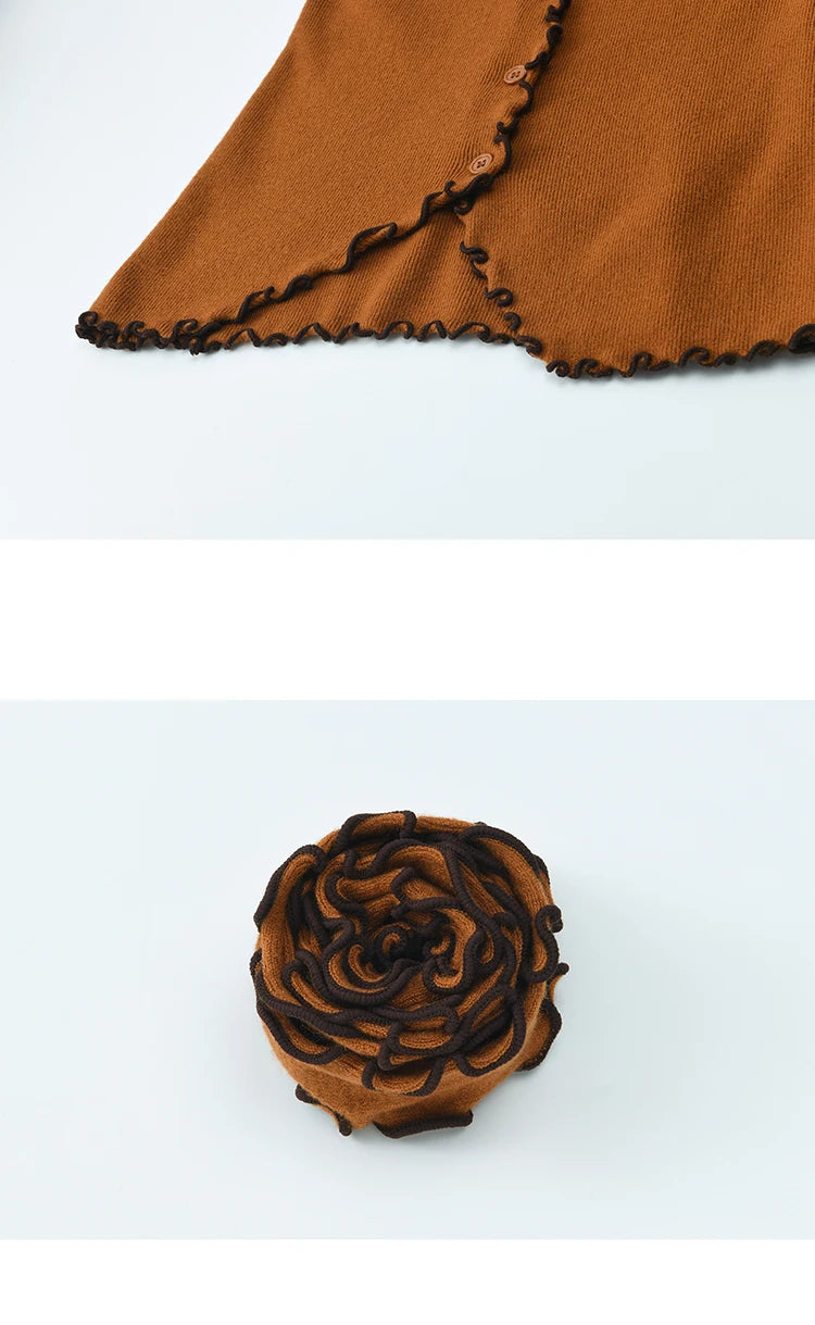 Mishow Ruffled Edge V-Neck Ribbon Knit Pullover MXE86Z2728