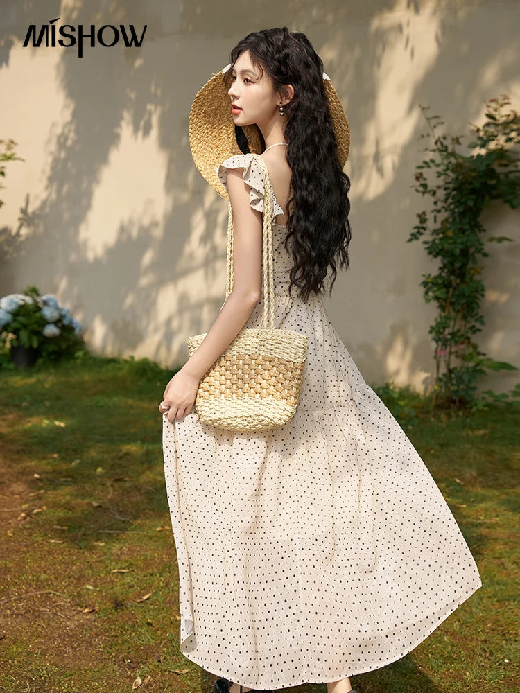 Mishow Polka Dot Flying Sleeve Fake Two-Piece Dress MXD28L1902