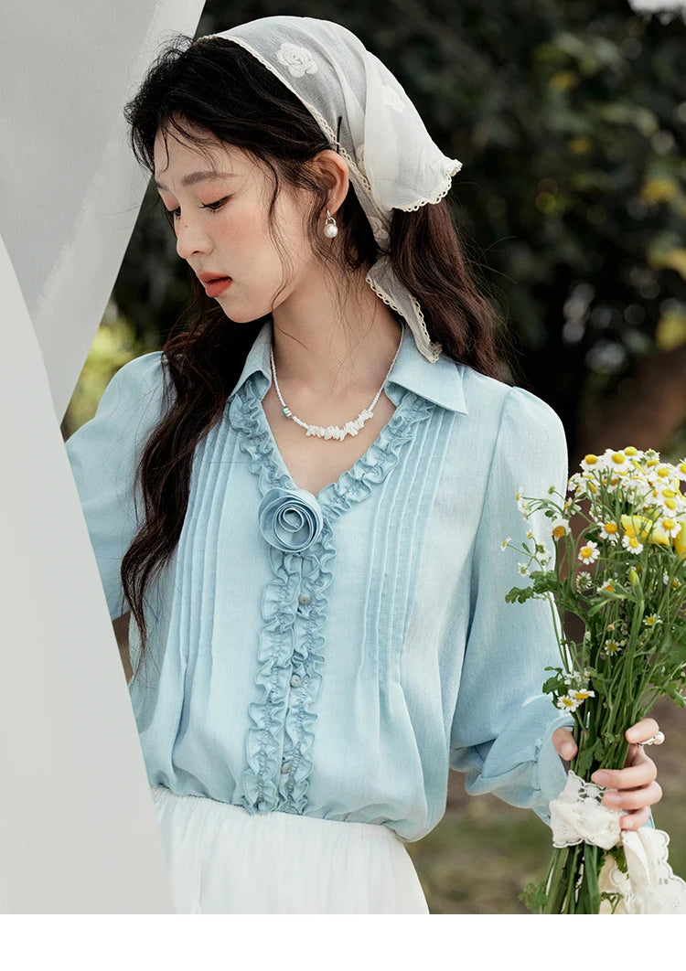MISHOW V-Neck Long Flare Sleeve Solid Blouse MXE14X1730