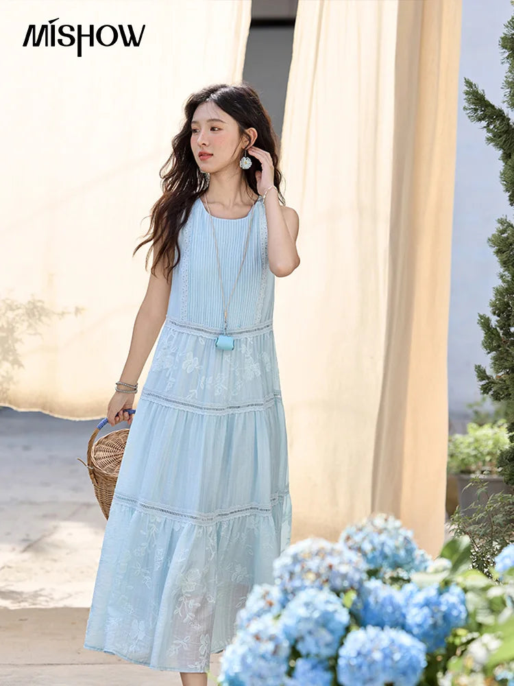Mishow O-Neck Sleeveless Lace Splicing Long Dress MXE35L2229