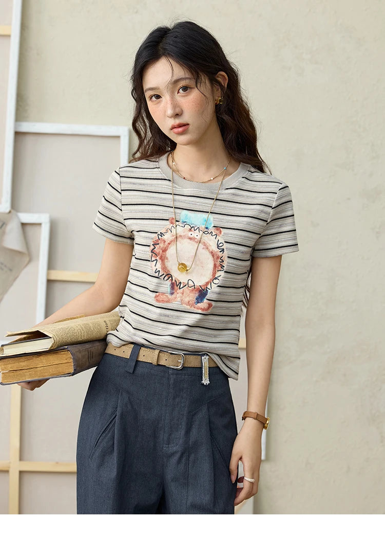 Mishow Striped Pufferfish Print Cotton Tee MXE32T0538