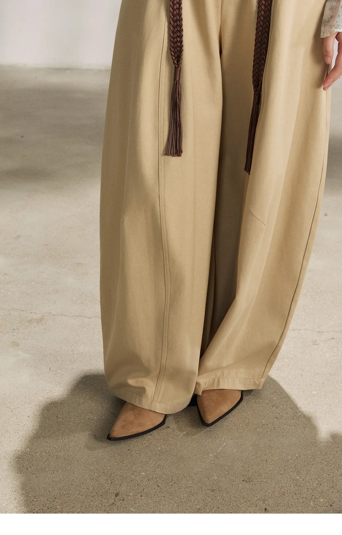 MISHOW Khaki Wide Leg Pants High Waist Belted Rear Pocket MXF13K1237