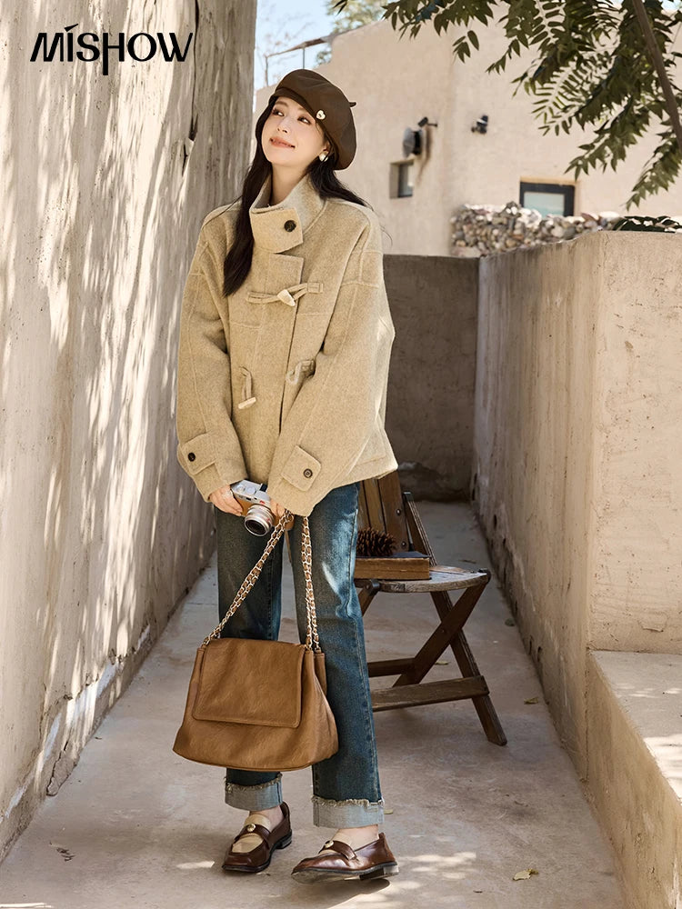 Mishow Reversible Wool Velvet Cow Horn Button Coat MXD44W0446