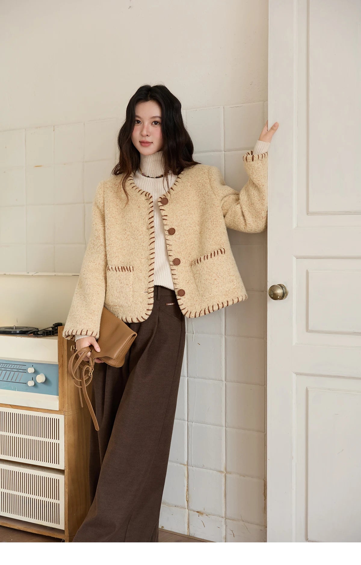 MISHOW Retro Brown Wide-Leg Pants High Waist Drape MXE88K1122
