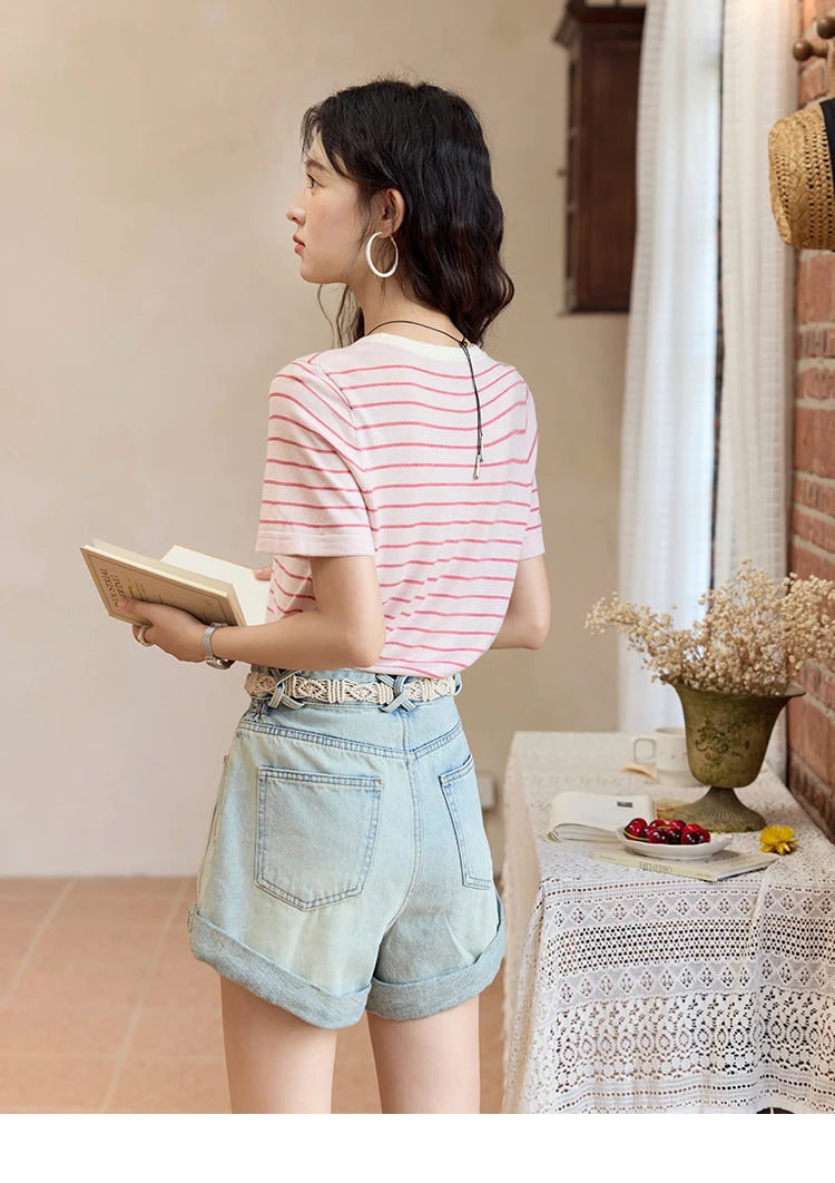 Mishow Striped Contrast Round Neck Tee MXE35Z1270