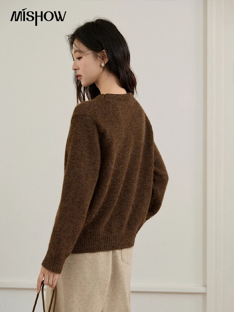 Mishow Brown Cat Pattern Jacquard Pullover MXE94Z2991