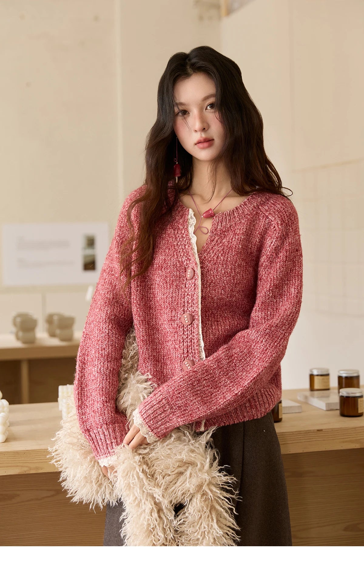 Mishow Elegant Lace V-Neck Wool Cardigan MXE51Z2548