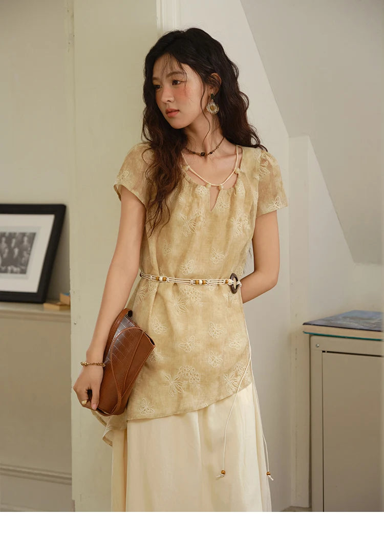 Mishow Butterfly Embroidery Splicing Belt Dress MXE36L2250