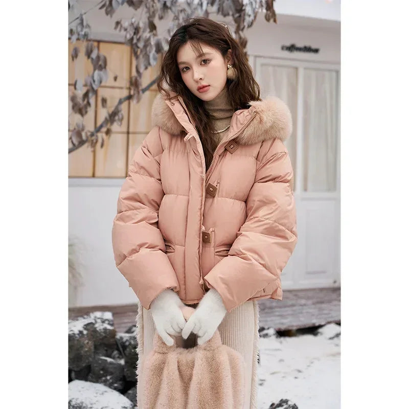 Mishow Fur Collar Hooded Short Down Jacket MXC55Y0020